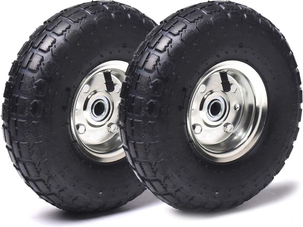 (2 Pack) AR-PRO Heavy-Duty 4.10/3.50-4 Tire and Wheel, Exact Replacement 10 Inch Pneumatic Tire Wheels - 5/8 Axle Bore Hole Bearings, 2.2 Offset Hub for Hand Truck, Gorilla Cart, Lawnmower