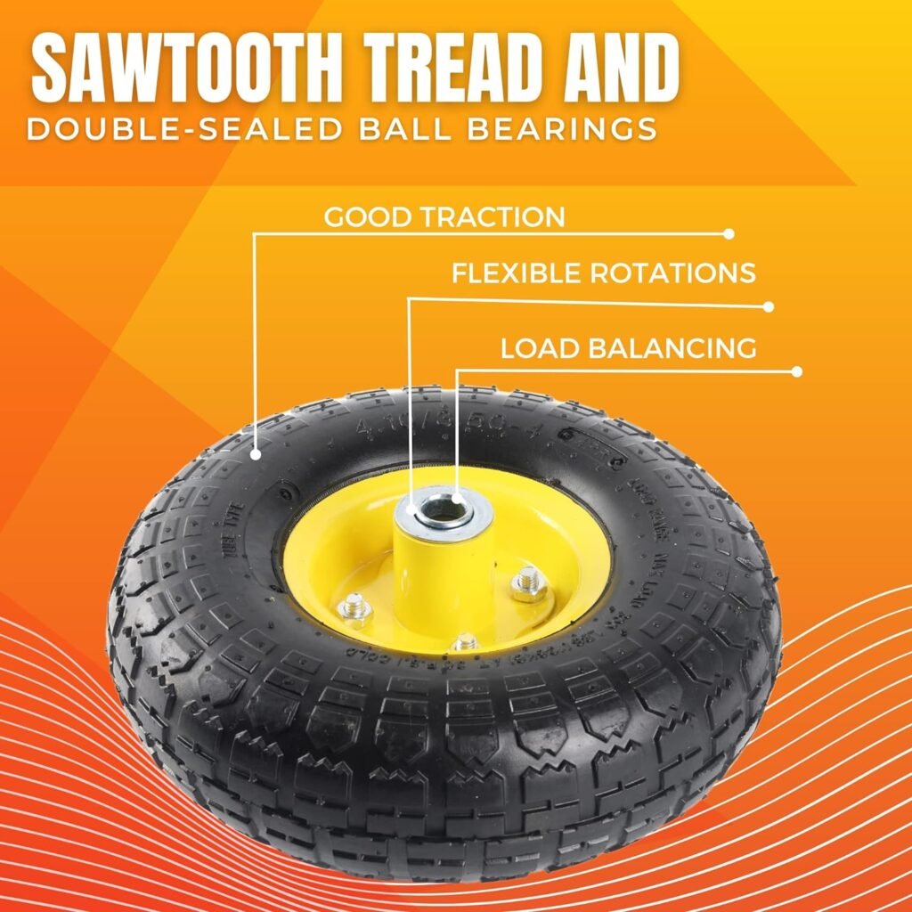 (2 Pack) AR-PRO Heavy-Duty 4.10/3.50-4 Tire and Wheel, Exact Replacement 10 Inch Pneumatic Tire Wheels - 5/8 Axle Bore Hole Bearings, 2.2 Offset Hub for Hand Truck, Gorilla Cart, Lawnmower