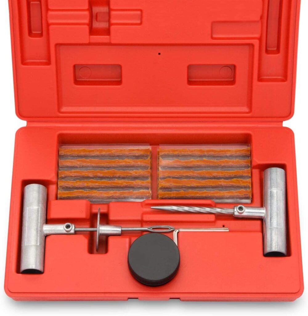 Tooluxe 50002L -35 Piece Tire Repair Universal Heavy Duty Tire Repair Kit with Plugs, Fix A Flat Tire Repair Kit, Ideal for Tires on Cars, Trucks, Motorcycles, ATV Roadside Emergency, Tire Plug Kit