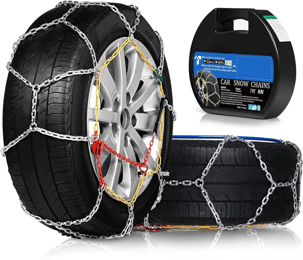 Snow Chains for Car SUV Pickup Trucks Car, Universal Adjustable Emergency Portable Snow Tire Chains, Tire Width 175 180 185 195 205 215 220 225 235 240 245 255 265 275 and More（KN120）