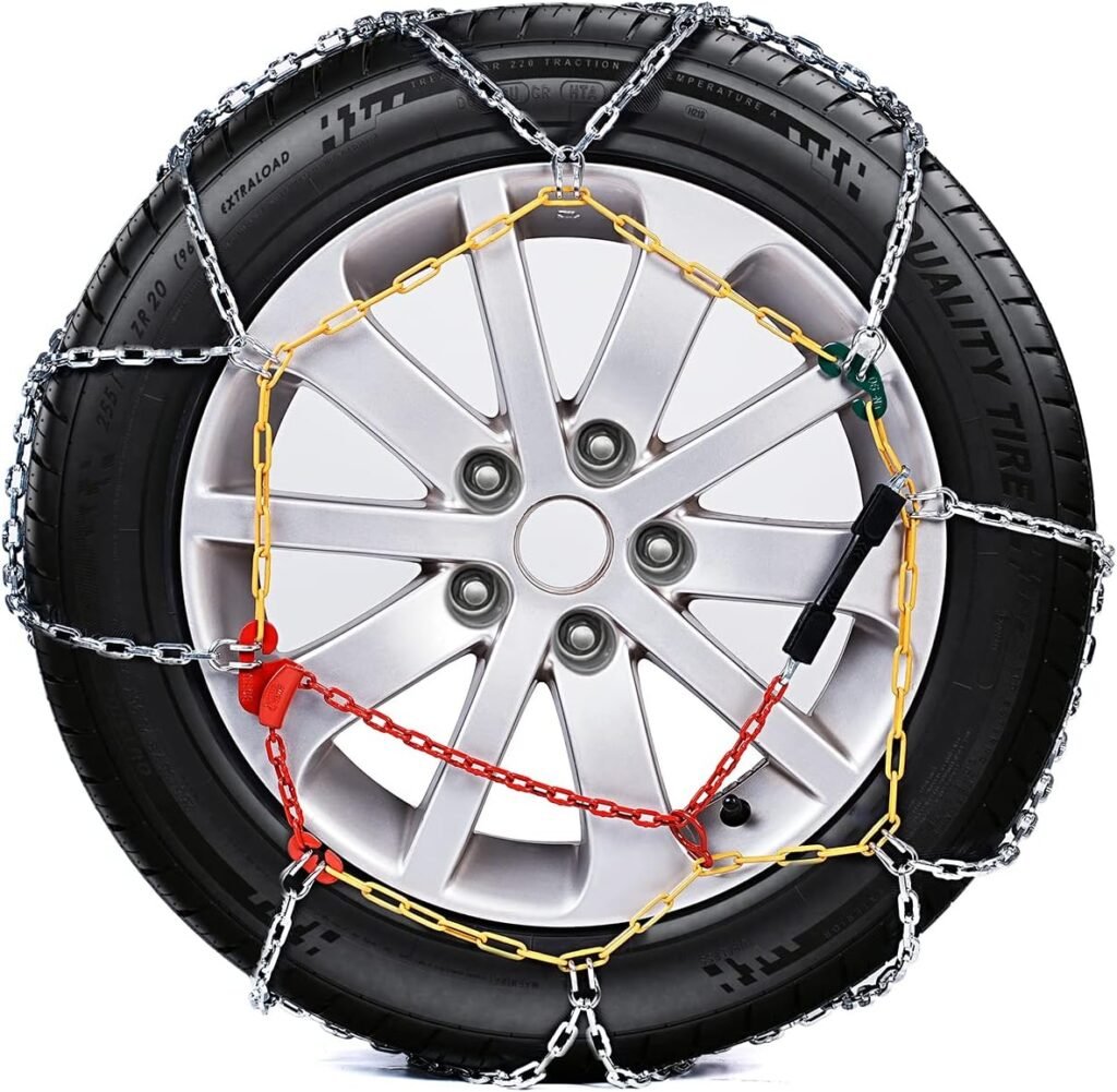 Snow Chains for Car SUV Pickup Trucks Car, Universal Adjustable Emergency Portable Snow Tire Chains, Tire Width 175 180 185 195 205 215 220 225 235 240 245 255 265 275 and More（KN120）