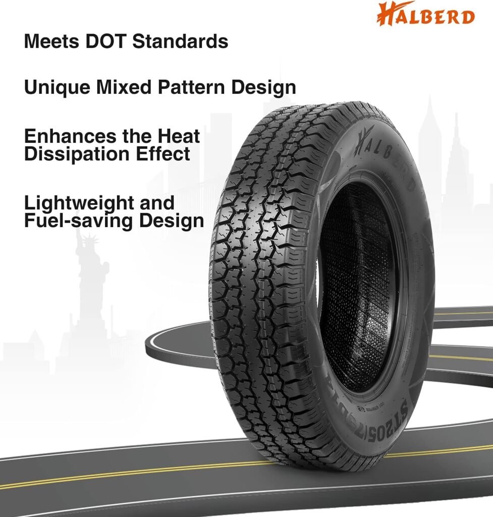 HALBERD Premium New Trailer Tires ST205/75D14, 6PR Load Range C, 14in Fuel-saving Designed Trailer Tires 205 75 14 for Travel/Camper/Landscape/Cargo/Utility/Boat/Horse/Farm/Hauler Trailer(Pack of 1)